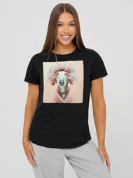 Juodai-rožinis moteriški marškinėliai OZONEE JS/YJ77726