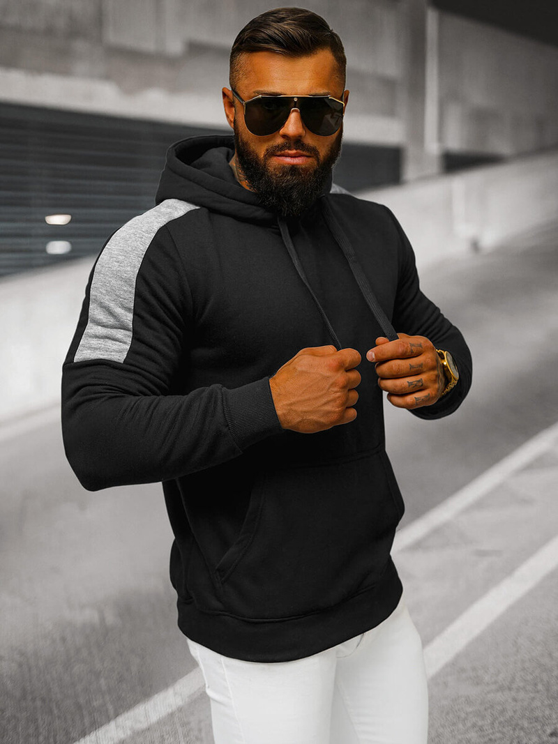 Juoda vyriškas džemperis su gobtuvu OZONEE JS/8B1311/3