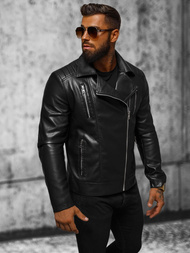 Juoda vyriška odinė striukė OZONEE JS/11Z8056