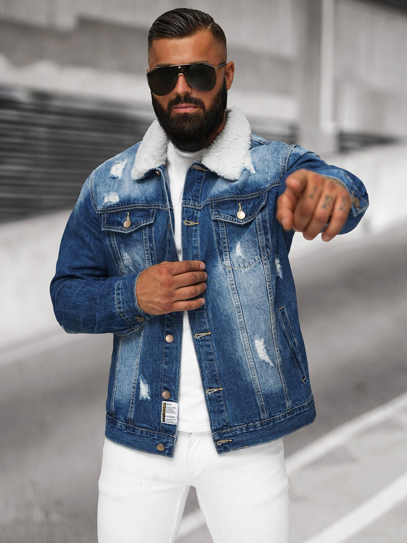 Mėlyna vyriška džinso šerpas striukė OZONEE NB/MJ502BZ