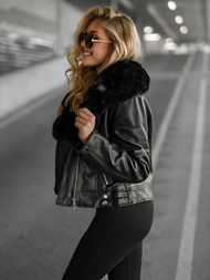 Juoda moteriška odinė striukė OZONEE JS/61M8508/392A