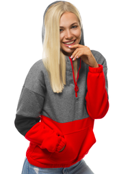 Grafitai-raudonas moteriškas džemperis su gobtuvu OZONEE JS/KSW2030