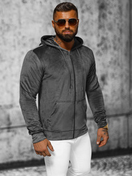 Grafitinis vyriškas veliūrinis džemperis su gobtuvu OZONEE JS/8B1168/6