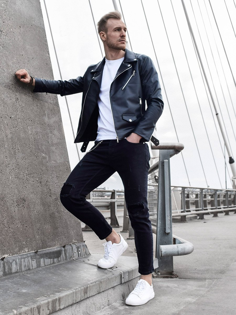 Juoda vyriška odinė striukė OZONEE O/5625Z