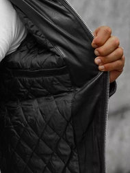 Juoda vyriška odinė striukė OZONEE JS/11Z8012