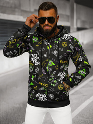 Juodas vyriškas džemperis su gobtuvu OZONEE JS/8B1186/3