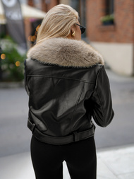 Juodai-smėlinis moteriška odinė striukė OZONEE JS/61M8511/392B