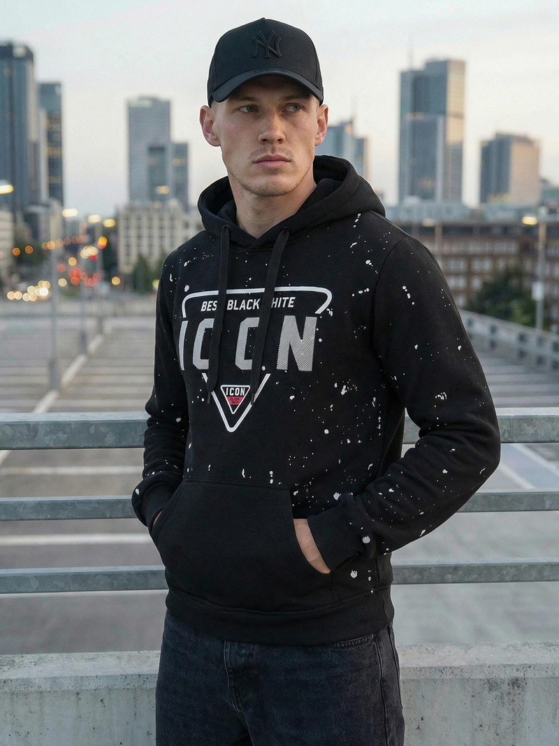 Juoda vyriškas džemperis su gobtuvu OZONEE JS/8B1737/3Z