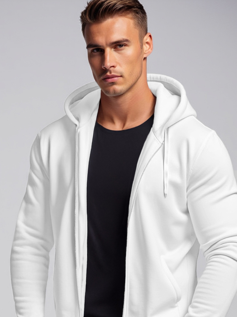 Baltas vyriškas džemperis su gobtuvu OZONEE JS/2008