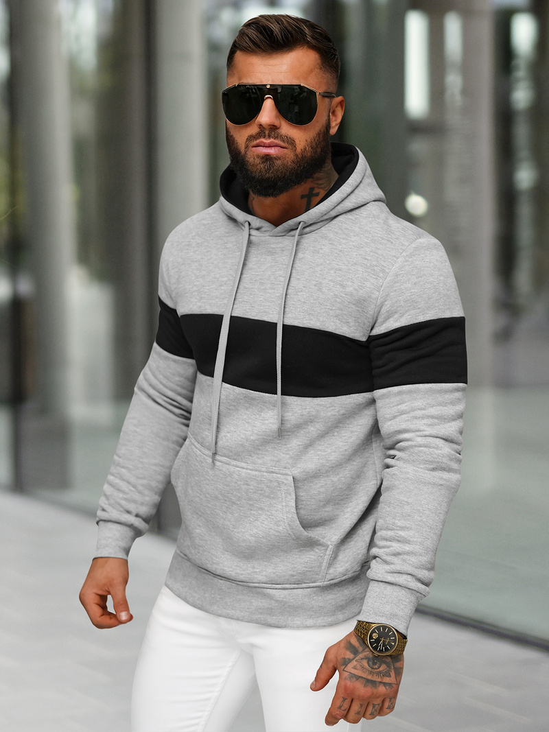 Pilka vyriškas džemperis su gobtuvu OZONEE JS/8B1316/2