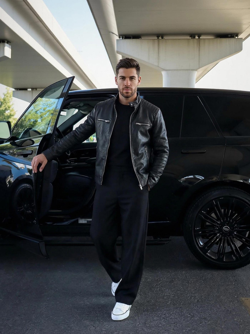 Juoda vyriška odinė striukė OZONEE JS/11Z8066