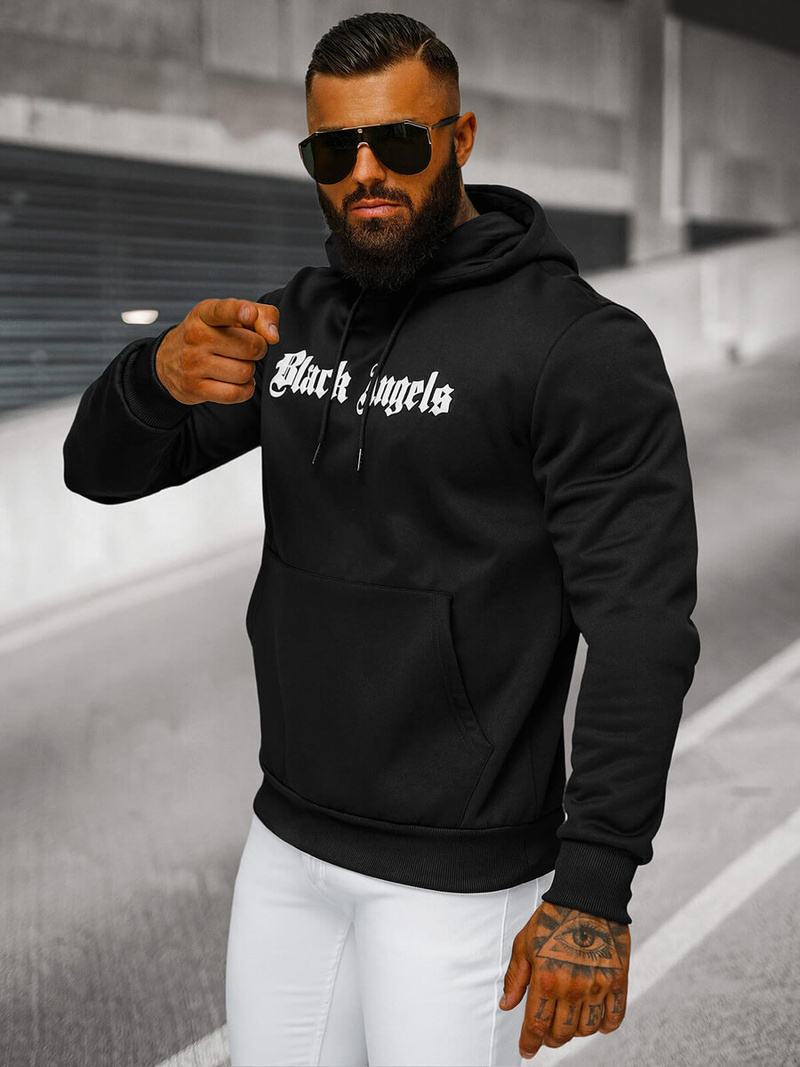 Juoda vyriškas džemperis su gobtuvu OZONEE JS/27B6509/3