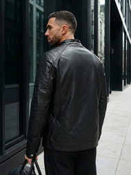 Juoda vyriška odinė striukė OZONEE JS/11Z8138