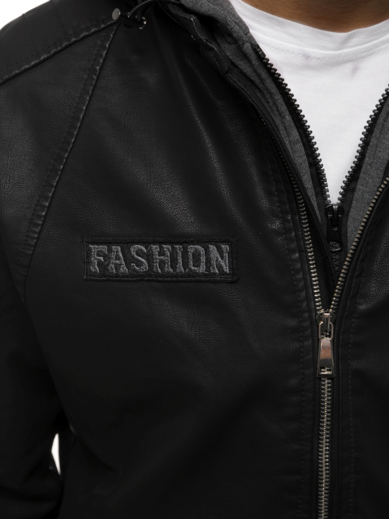 Juoda vyriška odinė striukė OZONEE JB/JP1127