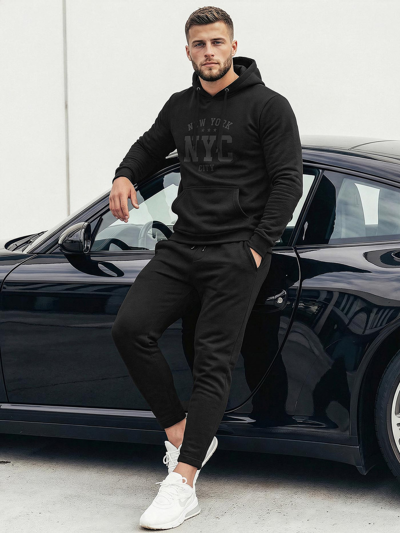 Juoda vyriškas džemperis su gobtuvu OZONEE JS/8B1971/3