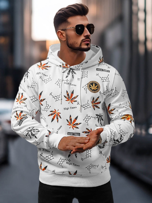 Baltas vyriškas džemperis su gobtuvu OZONEE O/B266Z