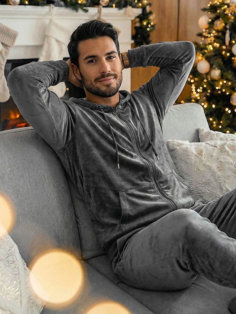 Grafitinis vyriškas veliūrinis sportinis kostiumas OZONEE JS/8C1169/6Z