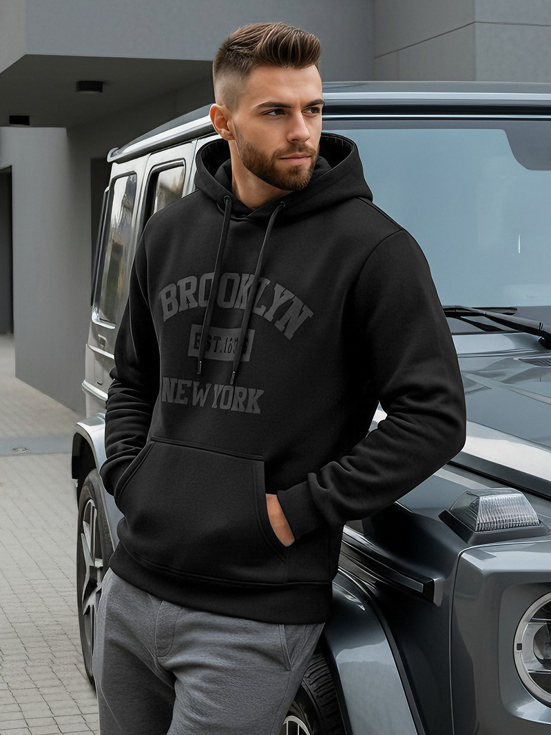 Juoda vyriškas džemperis su gobtuvu OZONEE JS/8B1969/3