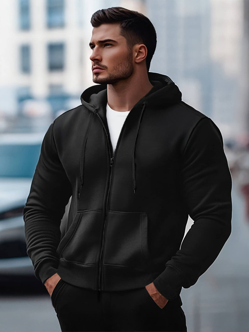 Juodas vyriškas džemperis su gobtuvu OZONEE JS/2008Z