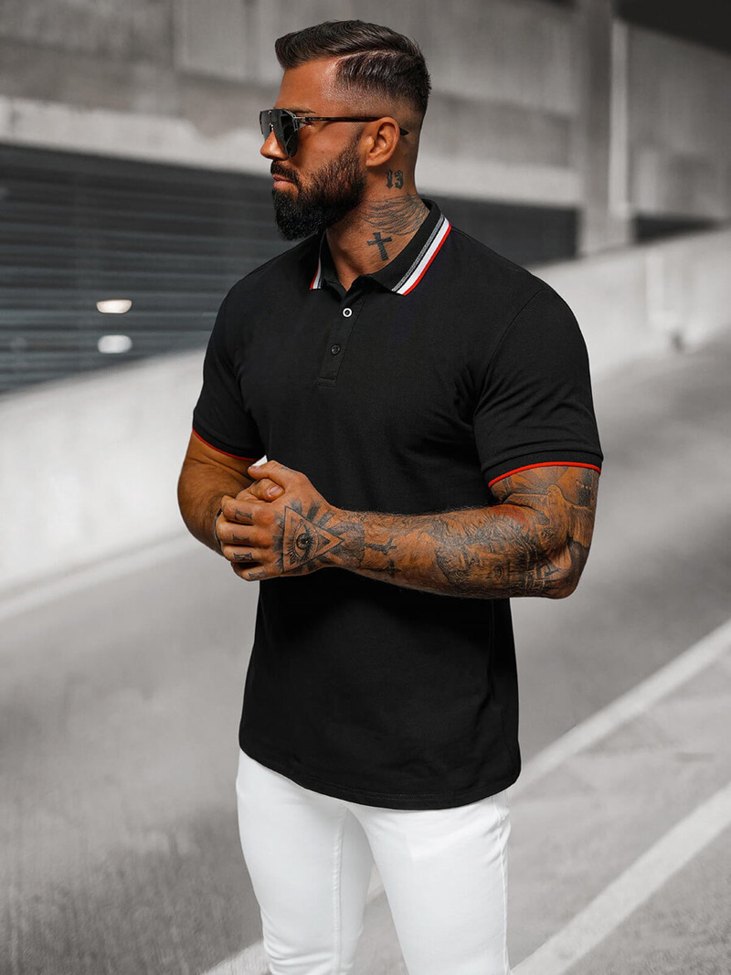 Juodi vyriški polo marškinėliai OZONEE O/DA719