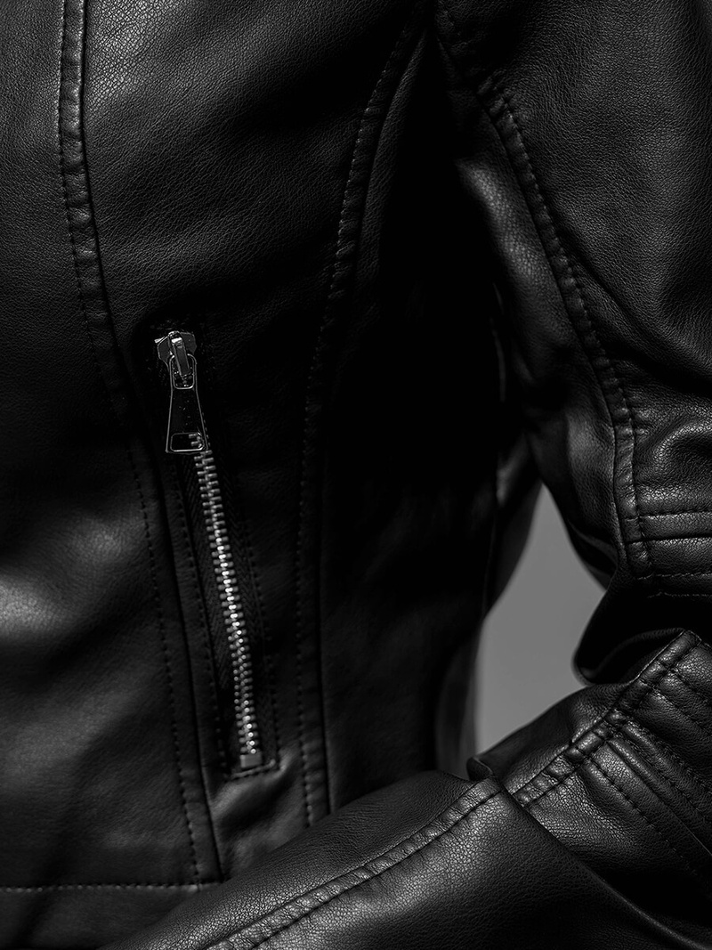 Juoda Moteriška Odinė Striukė OZONEE JS/11Z8038