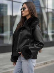 Juoda moteriška odinė striukė OZONEE JS/61M8505/392Z