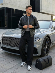 Juoda vyriška odinė striukė OZONEE JS/11Z8015Z