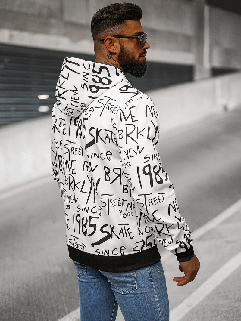 Baltas vyriškas džemperis su gobtuvu OZONEE JS/8B1175/1