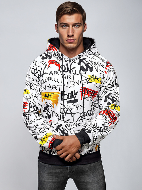 Baltas vyriškas džemperis su gobtuvu OZONEE JS/8B1251/1