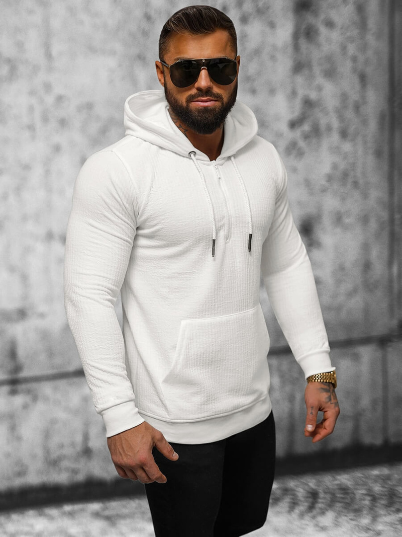 Ecru vyriškas džemperis su gobtuvu OZONEE O/TB2273