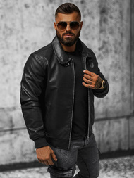 Juoda vyriška odinė striukė OZONEE JB/JP1178Z