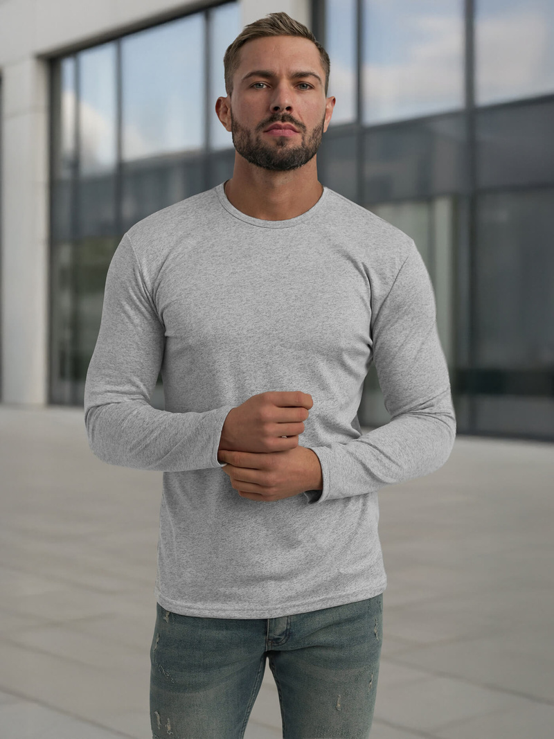 Pilkas vyriški marškinėliai ilgomis rankovėmis OZONEE JS/DB71/3