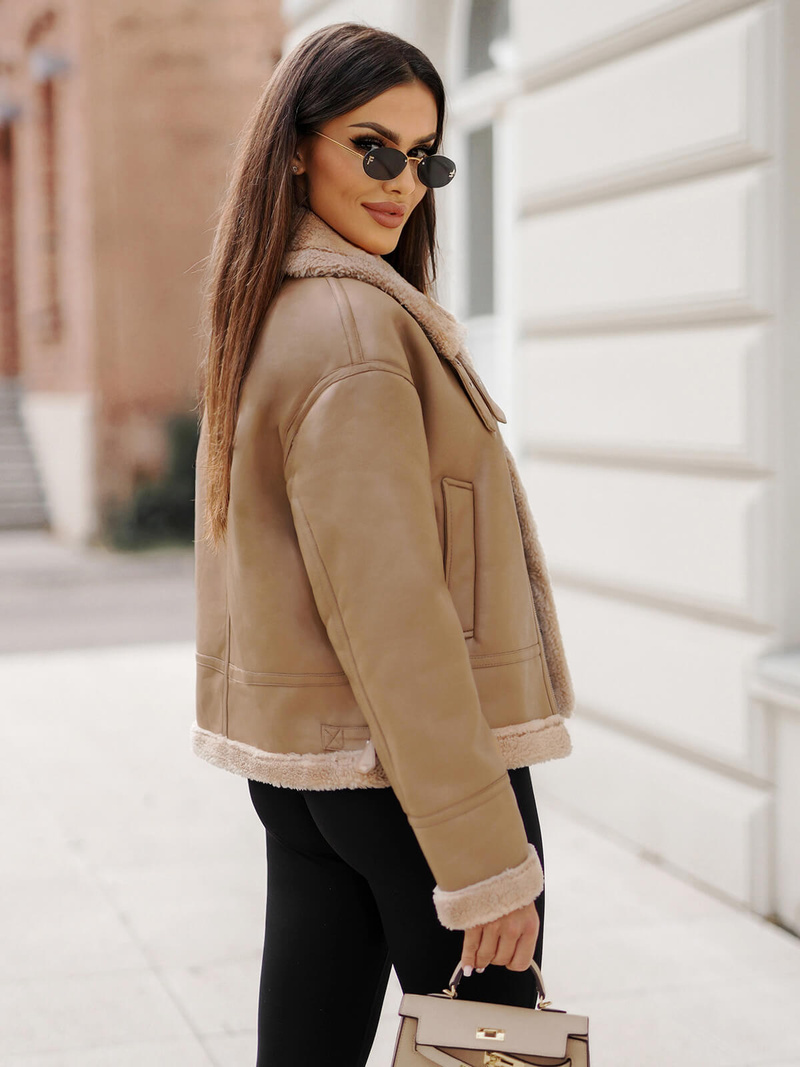 Smėlinis Moteriška Odinė Striukė OZONEE JS/11Z8176