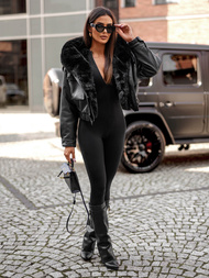 Juoda Moteriška Odinė Striukė OZONEE JS/11Z8172