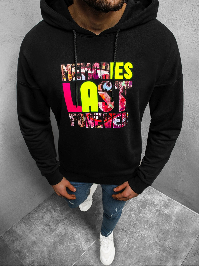 Juodas vyriškas džemperis su gobtuvu OZONEE B/20402069Z