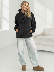 Juodas moteriškas džemperis su gobtuvu OZONEE JS/HH192/3