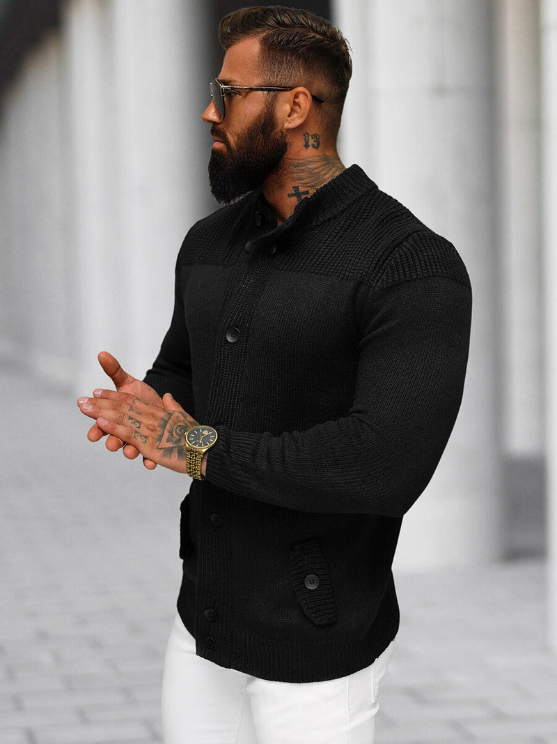 Juodas vyriškas megztinis OZONEE NB/MM6011/4Z