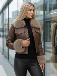 Šokoladas moteriška odinė striukė OZONEE JS/61M8513/158