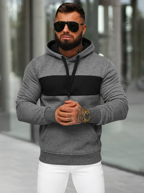 Grafitinis vyriškas džemperis su gobtuvu OZONEE JS/8B1315/5