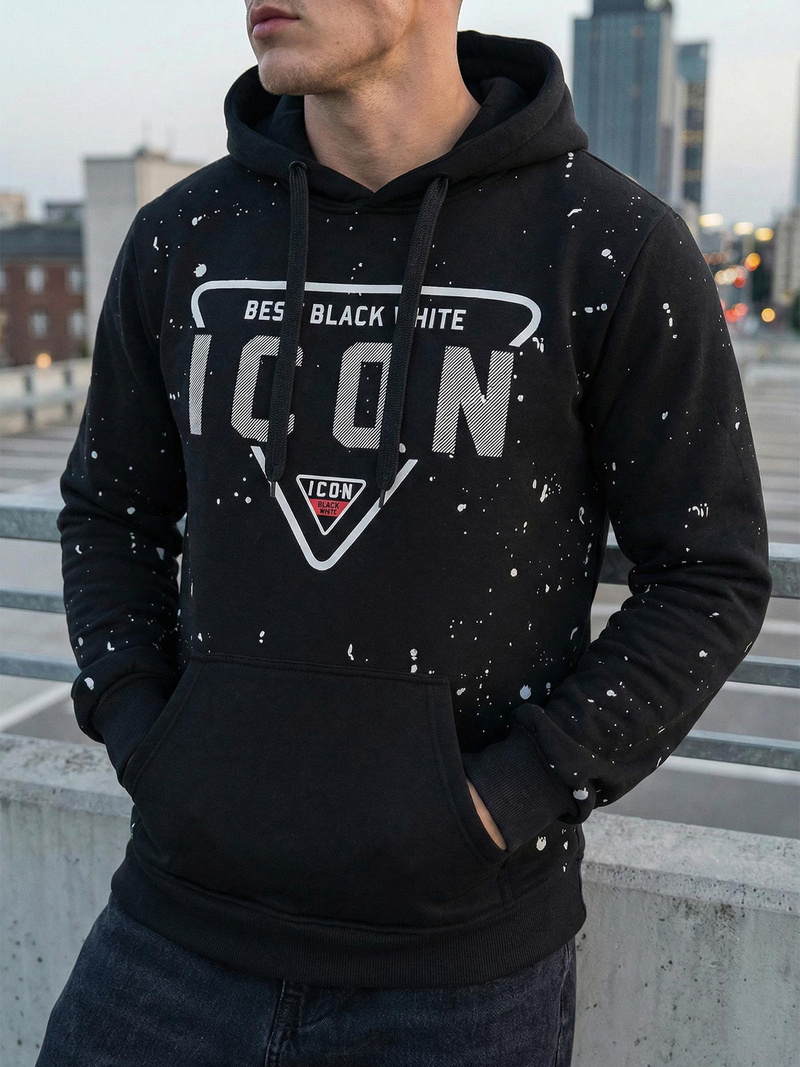 Juoda vyriškas džemperis su gobtuvu OZONEE JS/8B1737/3Z