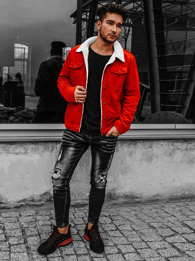 Oranžinė vyriška džinso striukė OZONEE JB/JP1179/3Z