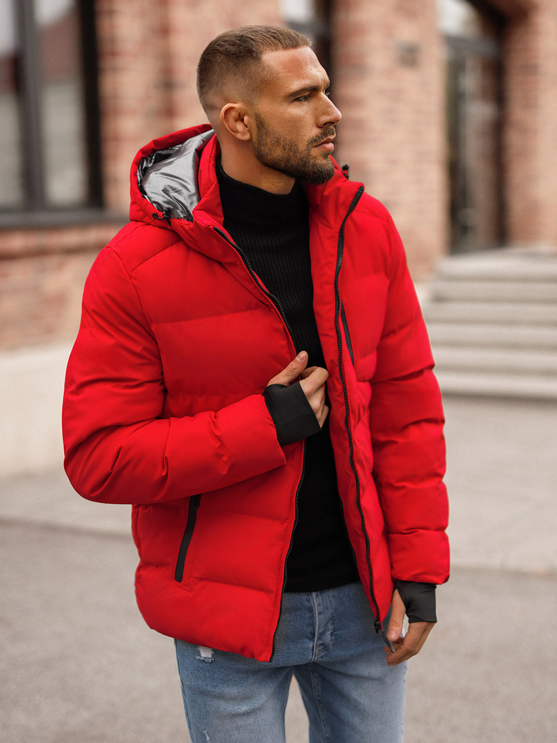 Raudona vyriška žieminė striukė OZONEE JS/5M756/270Z