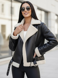 Juodai-balta moteriška odinė striukė OZONEE JS/11Z8177Z