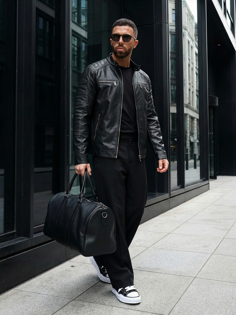 Juoda vyriška odinė striukė OZONEE JS/11Z8138