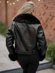 Juoda moteriška odinė striukė OZONEE JS/61M8511/392A