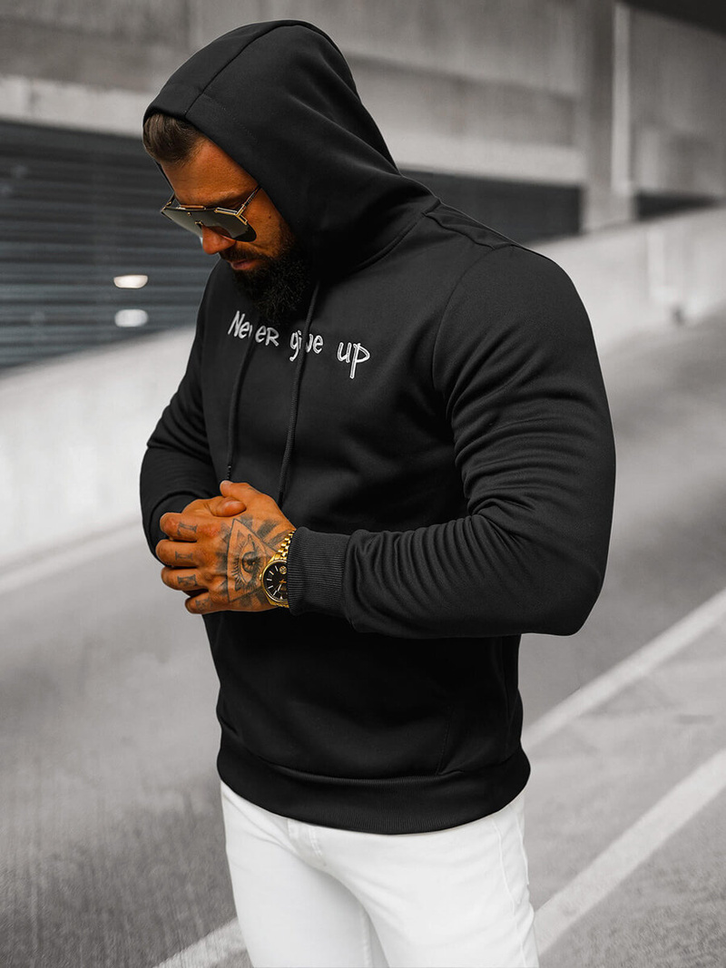 Juoda vyriškas džemperis su gobtuvu OZONEE JS/27B6512/3