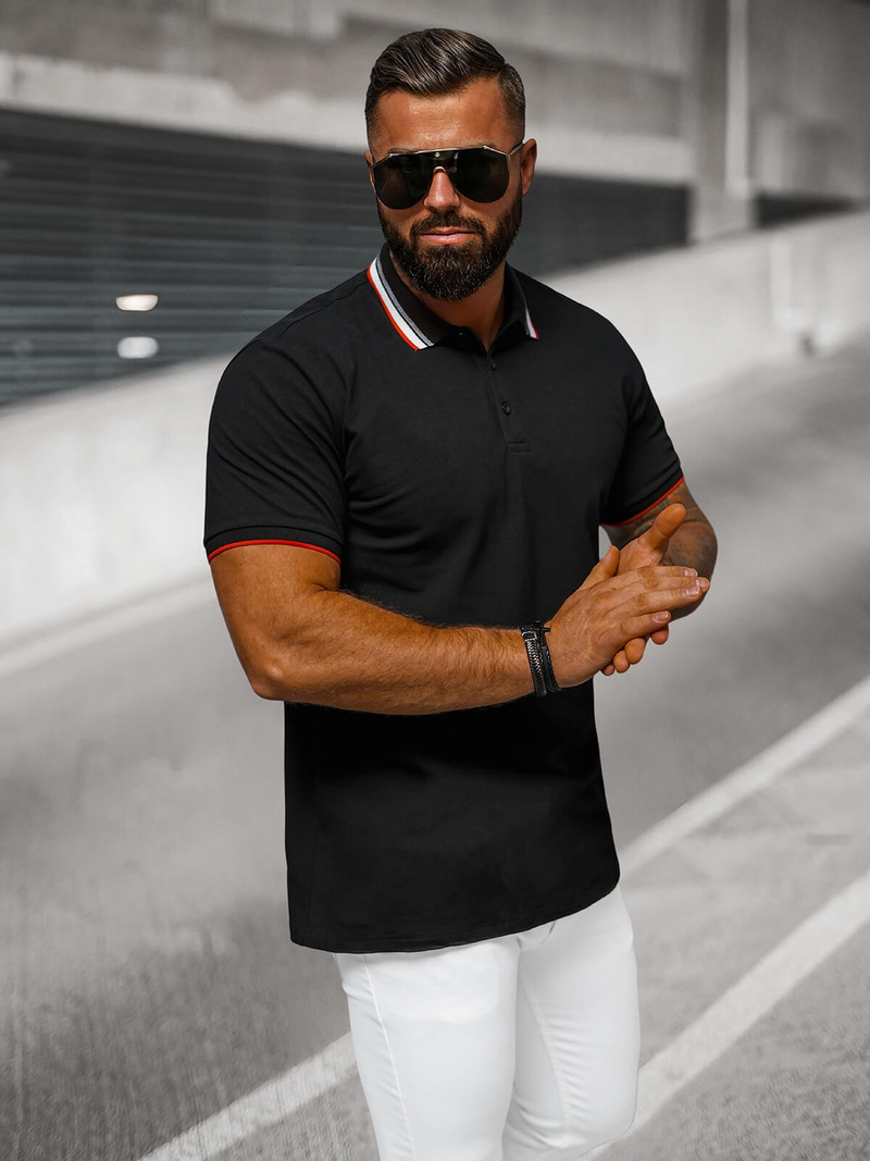 Juodi vyriški polo marškinėliai OZONEE O/DA719