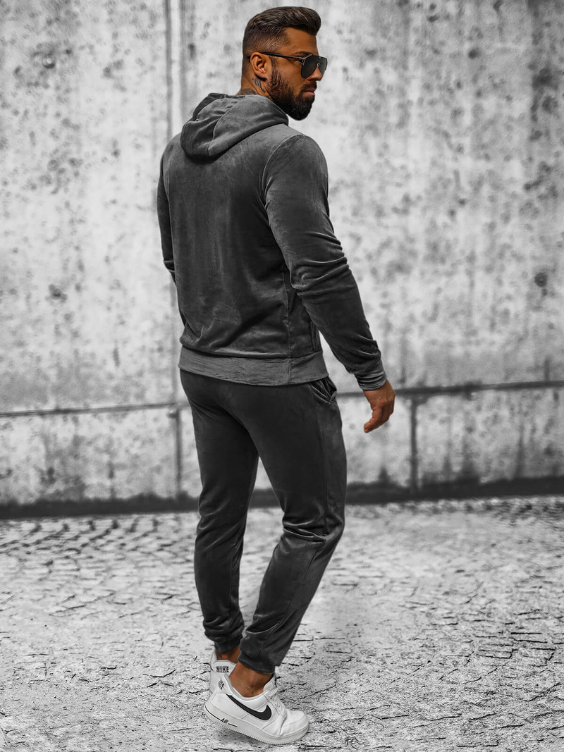 Grafitinis vyriškas veliūrinis sportinis kostiumas OZONEE JS/8C1171/6