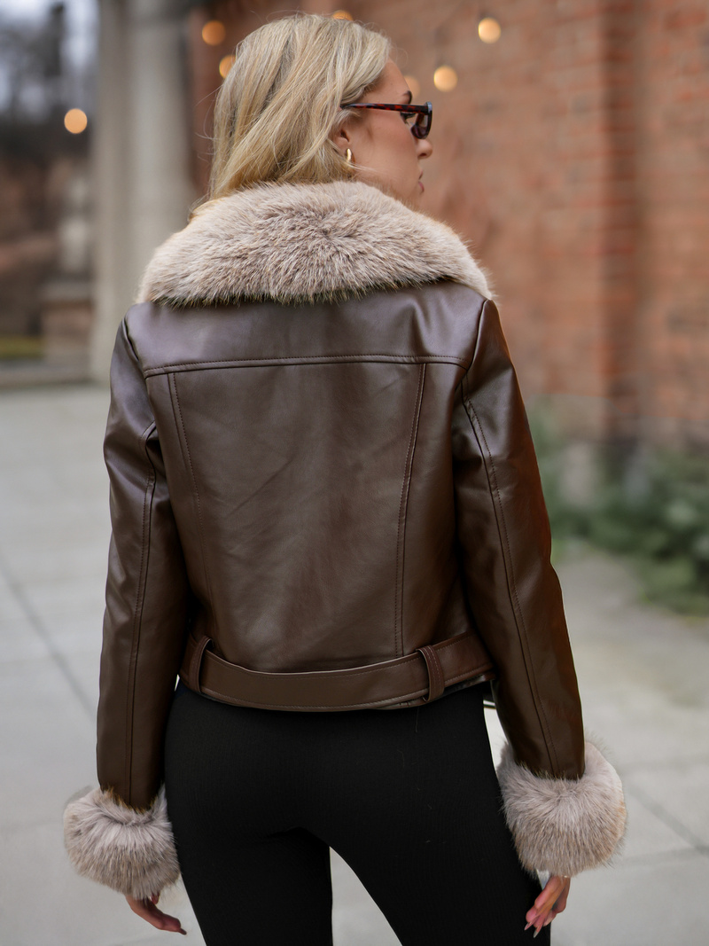 Šokoladas moteriška odinė striukė OZONEE JS/61M8511/158