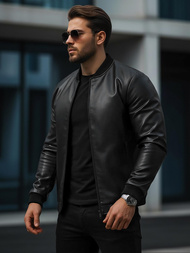 Juoda vyriška odinė striukė OZONEE JS/11Z8015Z